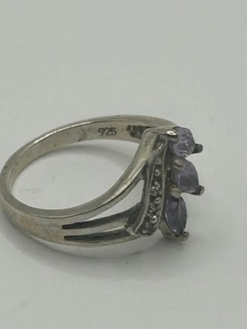 Vintage 925 Sterling Silver Marquise Amethyst Ring Womens Purple Stone Stamped